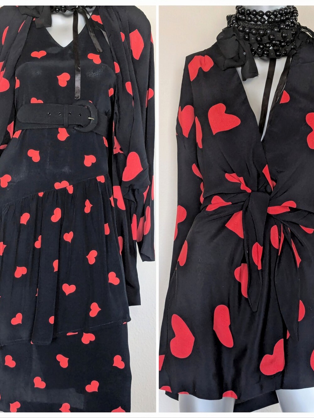 Tiered Ruffle Swing VTG Heart Novalty Chic Two-Piece Midi Dress & Jacket